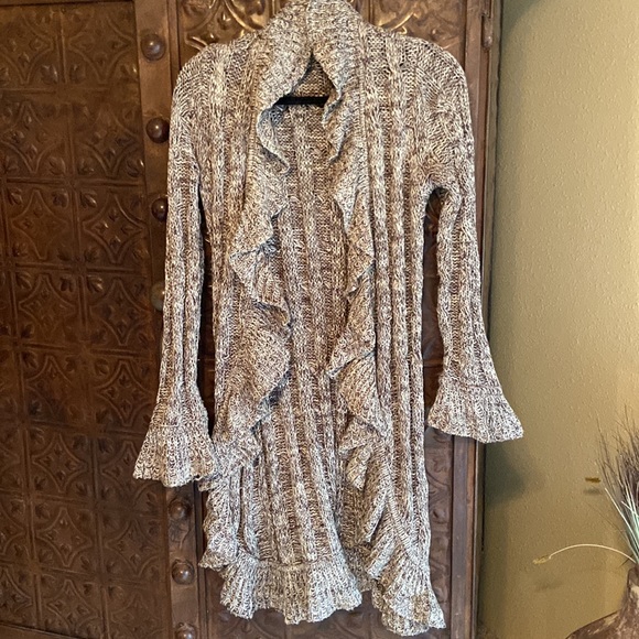 INC long ruffle cardigan sweater medium - Picture 3 of 10